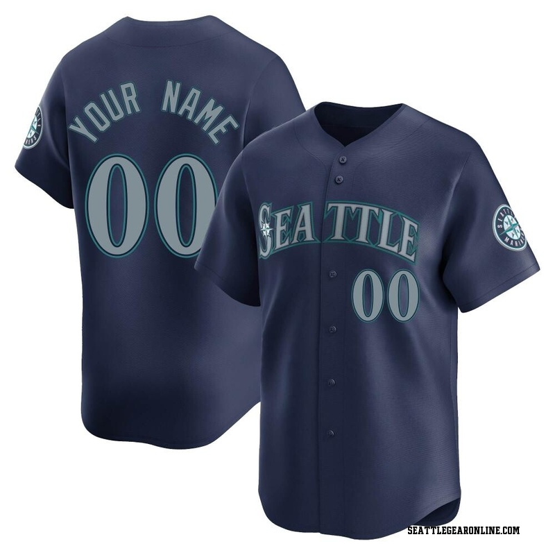 Custom Men's Seattle Mariners Road Jersey - Navy Limited